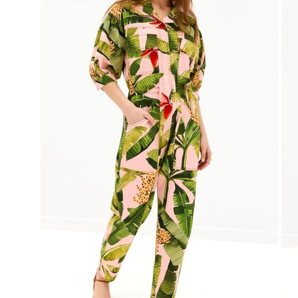 Farm Rio Pink Banana Leaf Jumpsuit